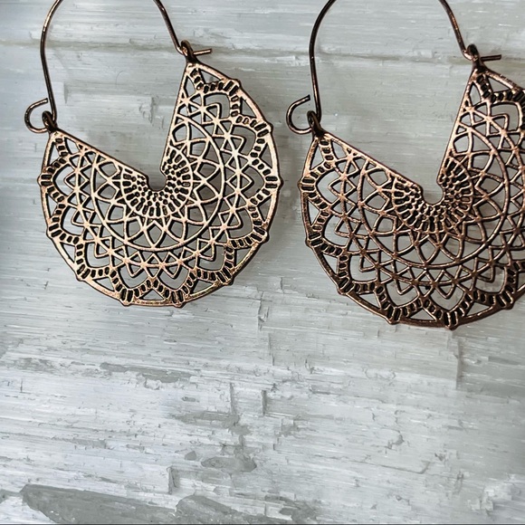 Boho Earrings filigree earrings Rose Gold Hoop earrings versatile Southwest - Picture 9 of 9